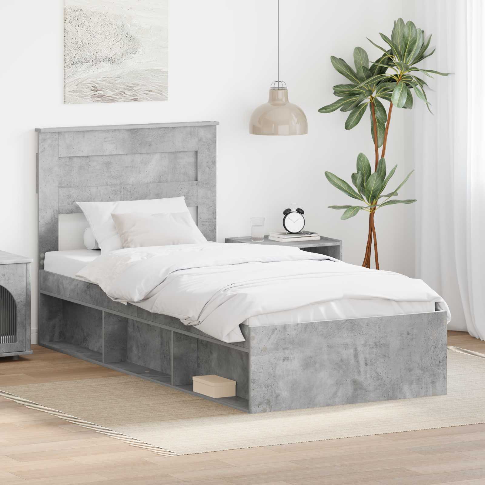 Sengestel med hovedgærde Beton Grå 90 x 190 cm Massiv fyrretræ