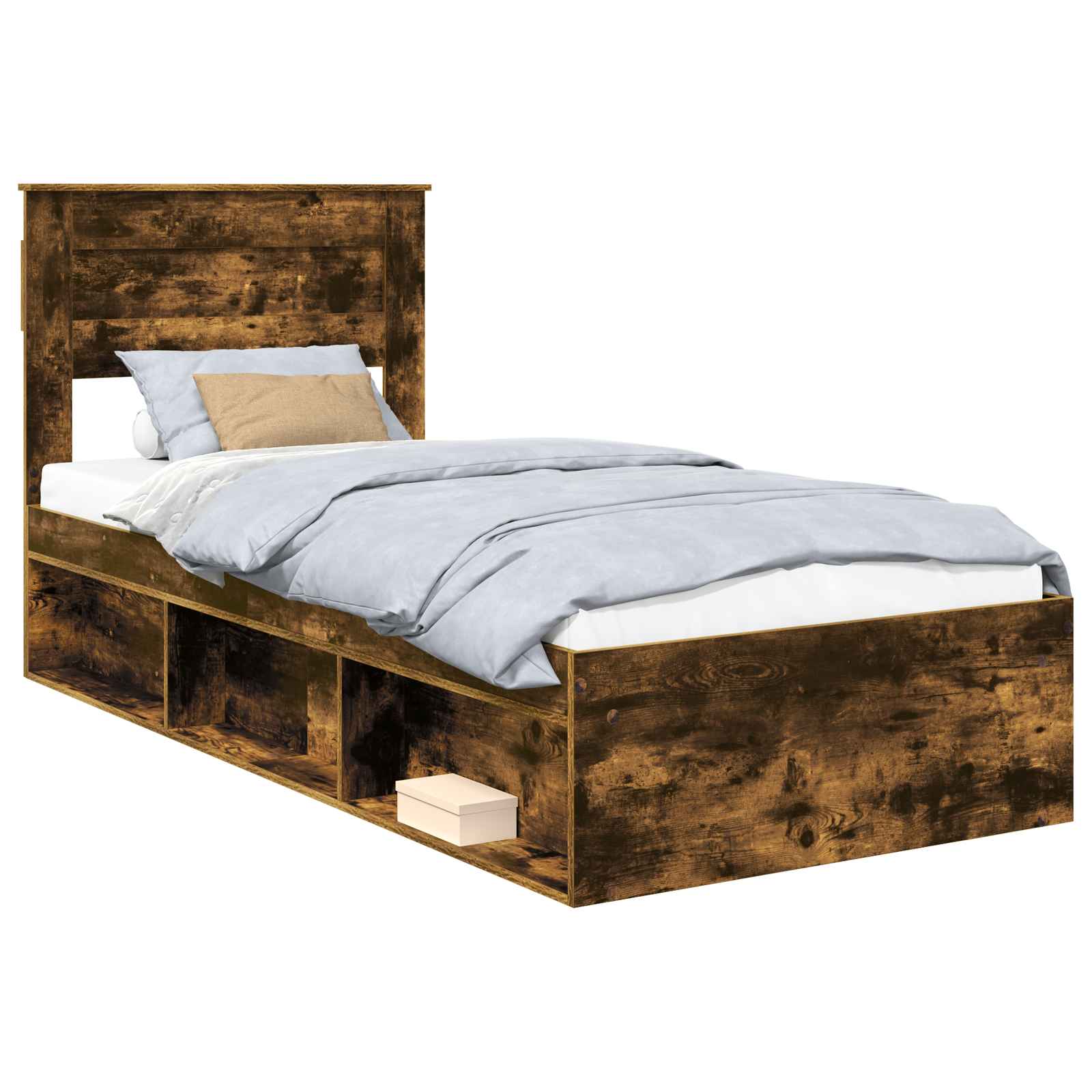 Sengestel med madras Røget eg 90 x 200 cm Massiv fyrretræ