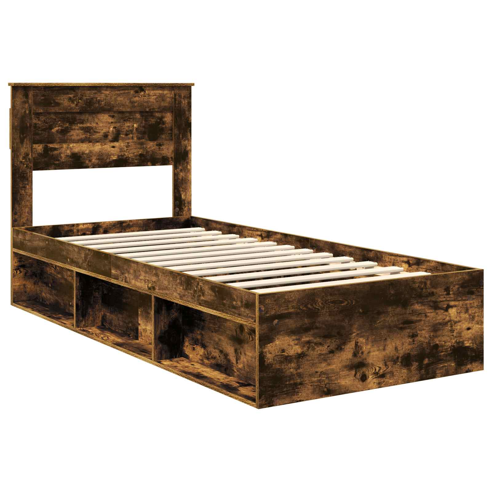 Sengestel med madras Røget eg 90 x 200 cm Massiv fyrretræ