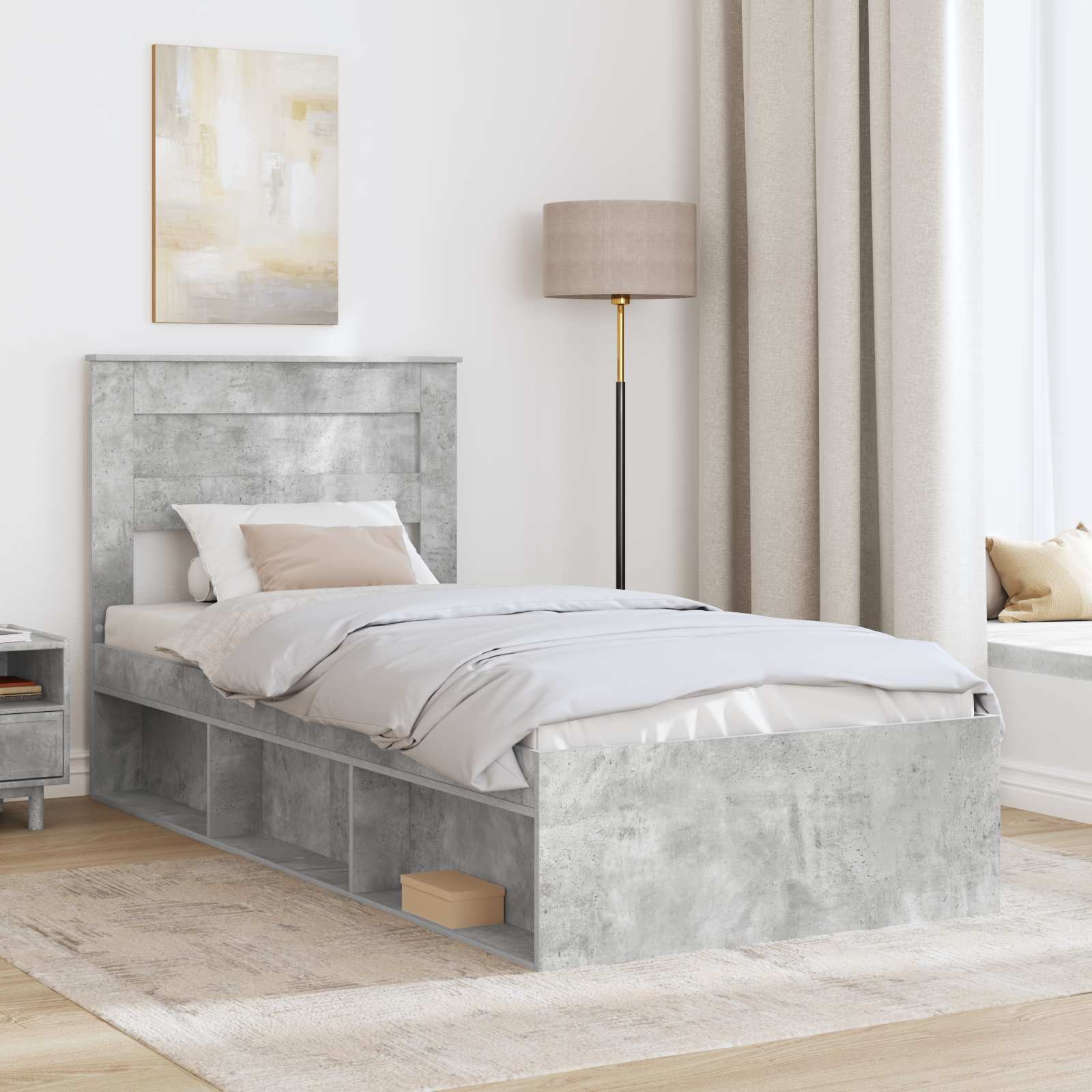 Sengestel med hovedgærde Beton Grå 75 x 190 cm Massiv fyrretræ