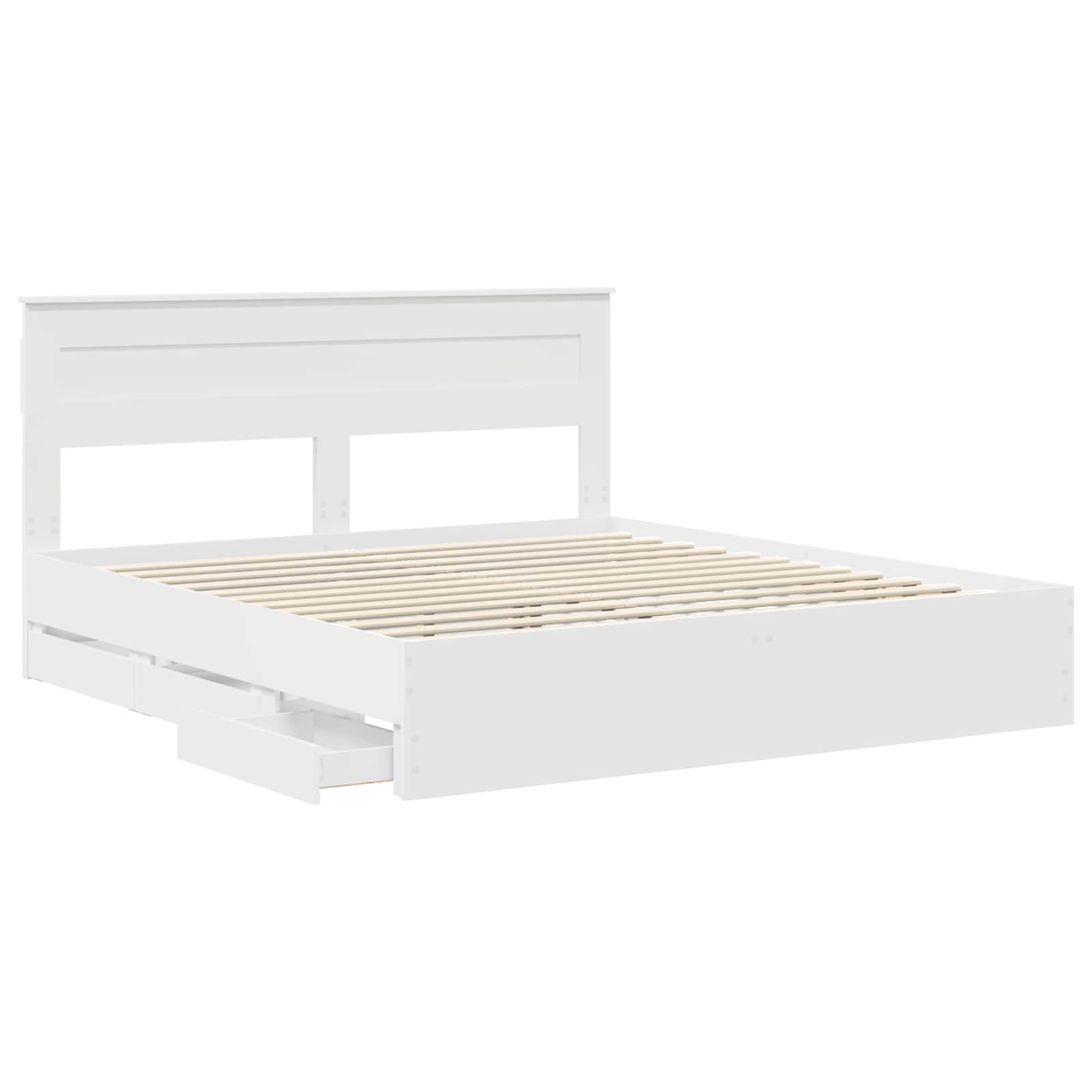 Sengestel med skuffe Hvid 200 x 200 cm Ingeniørtræ