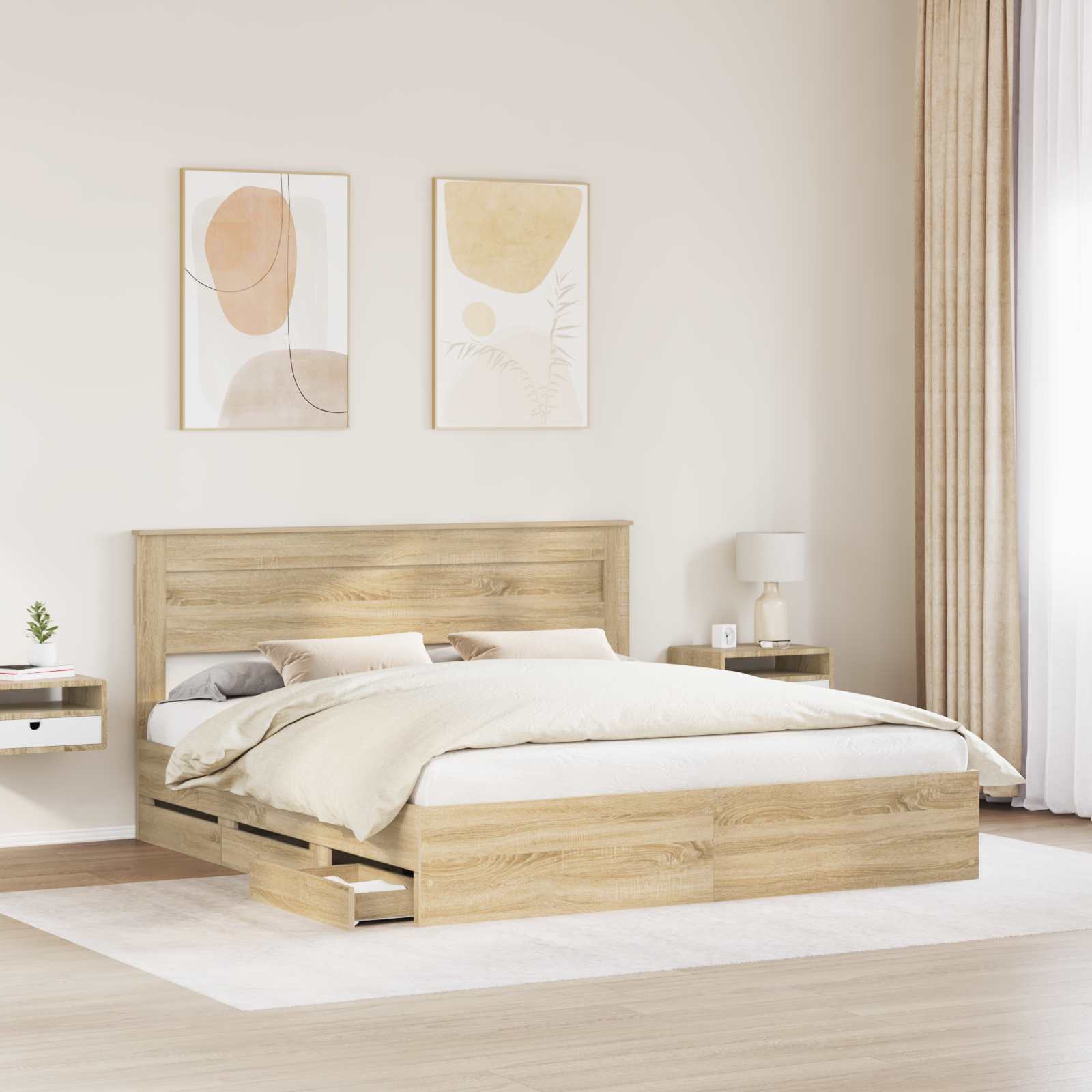 Sengestel med skuffe Sonoma eg 200 x 200 cm Ingeniørtræ
