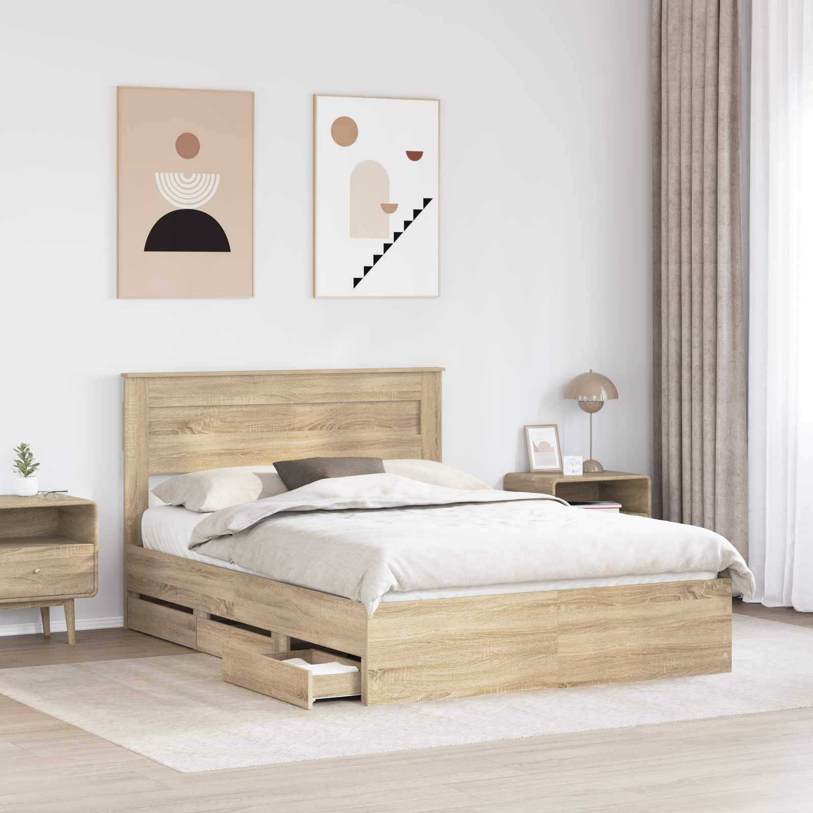 Sengestel med skuffe Sonoma eg 150 x 200 cm Ingeniørtræ