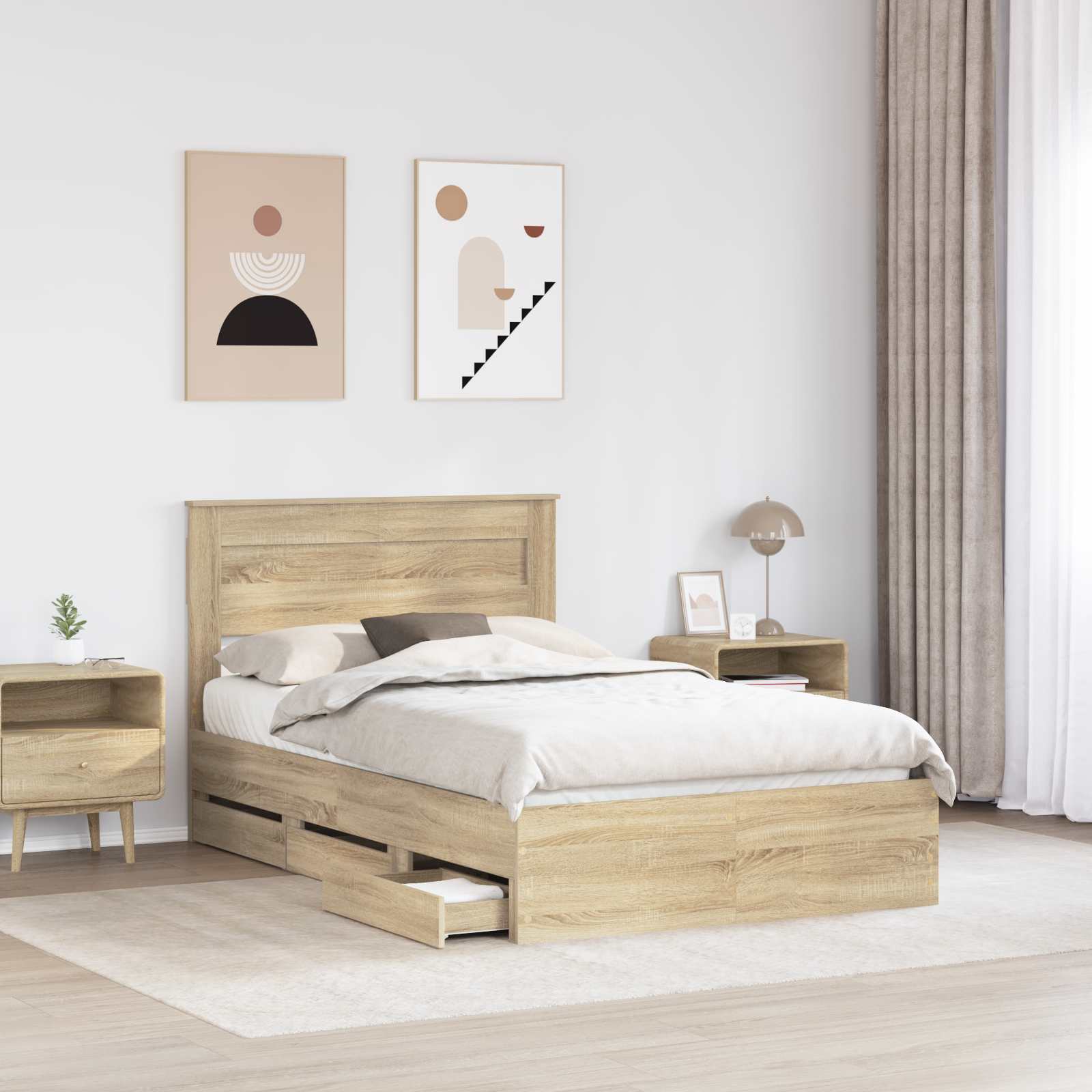 Sengestel med skuffe Sonoma eg 120 x 200 cm Ingeniørtræ