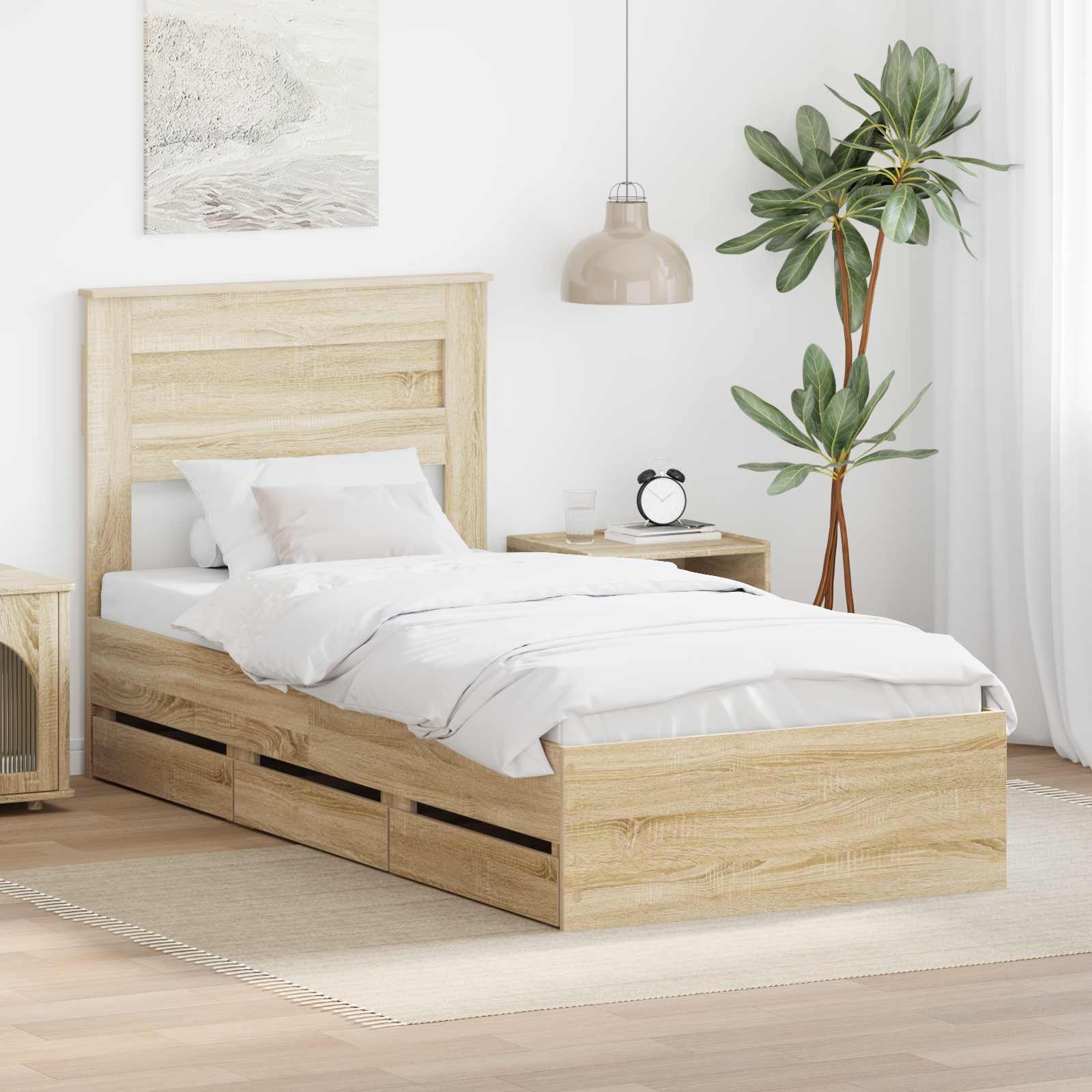 Sengestel med skuffe Sonoma eg 75 x 190 cm Ingeniørtræ