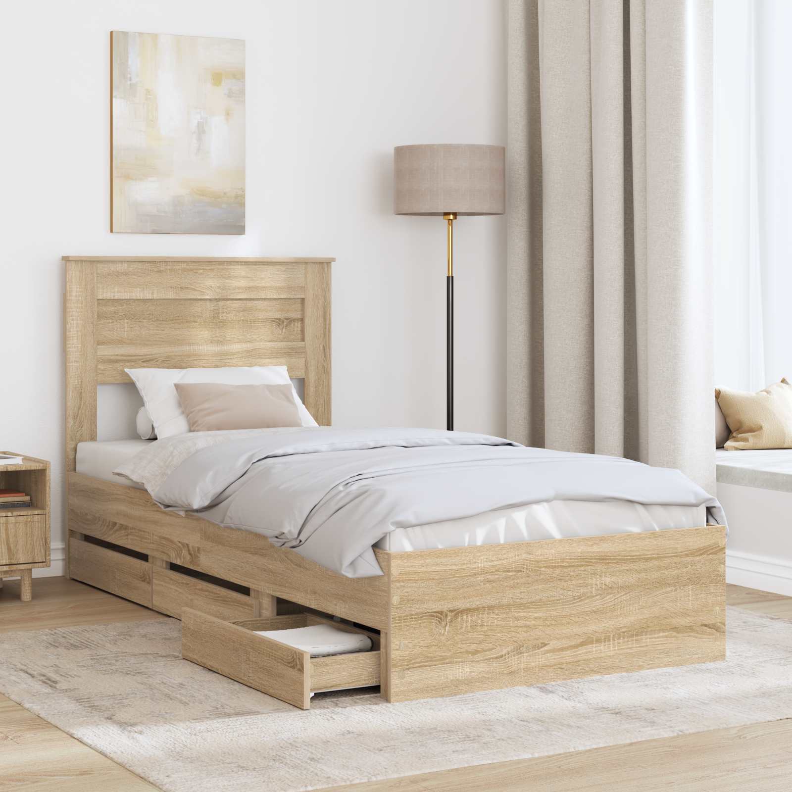 Sengestel med skuffe Sonoma eg 75 x 190 cm Ingeniørtræ