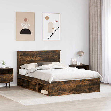 Sengestel med skuffe Røget eg 150 x 200 cm Massiv fyrretræ