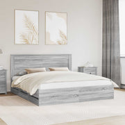 Sengestel med skuffe Grå Sonoma 200 x 200 cm Ingeniørtræ