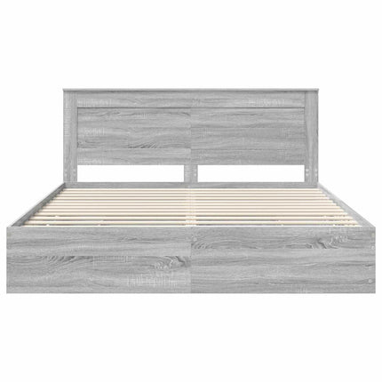 Sengestel med skuffe Grå Sonoma 200 x 200 cm Ingeniørtræ