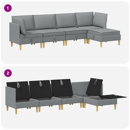 Modulsofa sæt med opbevaring 5 pcs Lysegrå Stof