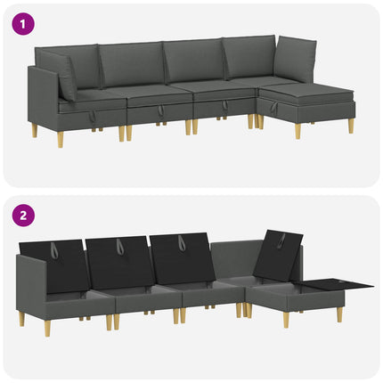 Modulsofa sæt med opbevaring 5 pcs Mørkegrå Stof