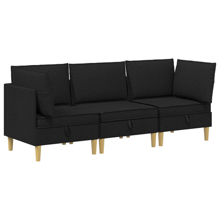 Modulsofa sæt med opbevaring 3 pcs Sort Stof