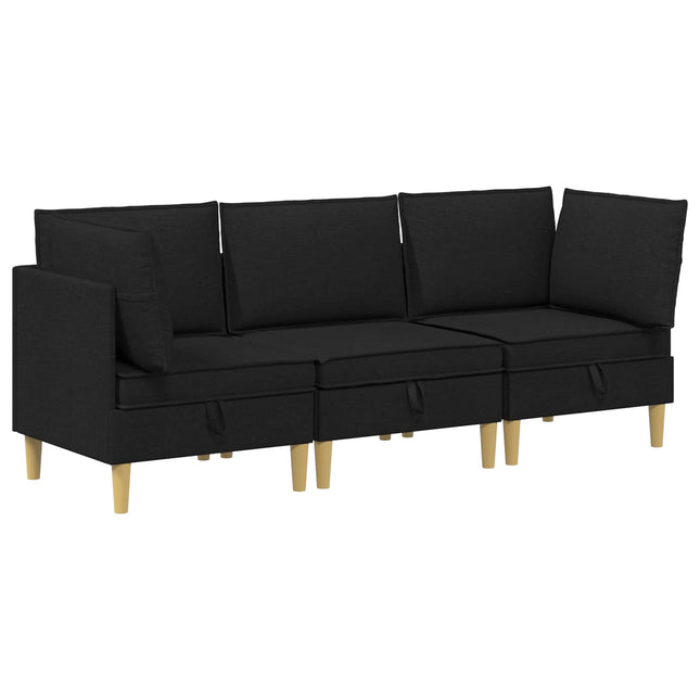 Modulsofa sæt med opbevaring 3 stk. Sort Stof
