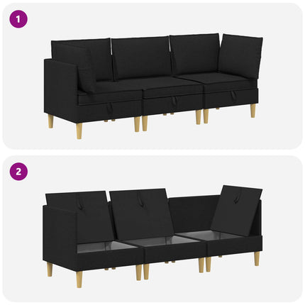 Modulsofa sæt med opbevaring 3 pcs Sort Stof