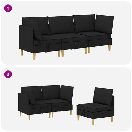 Modulsofa sæt med opbevaring 3 pcs Sort Stof