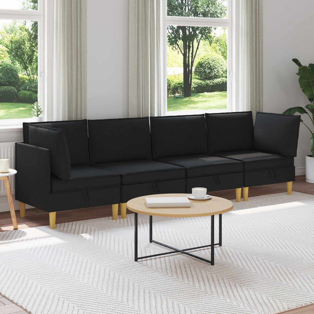 Modulsofa sæt med opbevaring 4 stk. Sort Stof