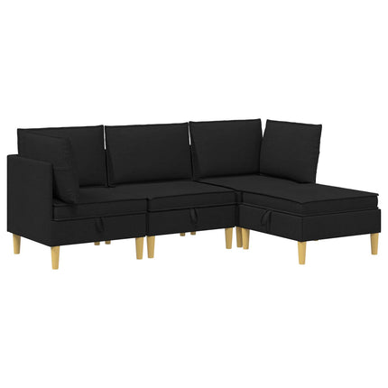 Modulsofa sæt med opbevaring 4 pcs Sort Stof