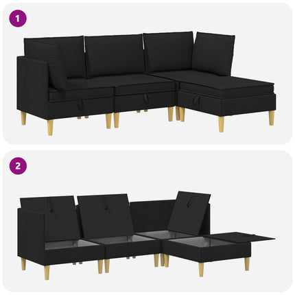 Modulsofa sæt med opbevaring 4 pcs Sort Stof
