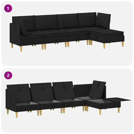 Modulsofa sæt med opbevaring 5 pcs Sort Stof