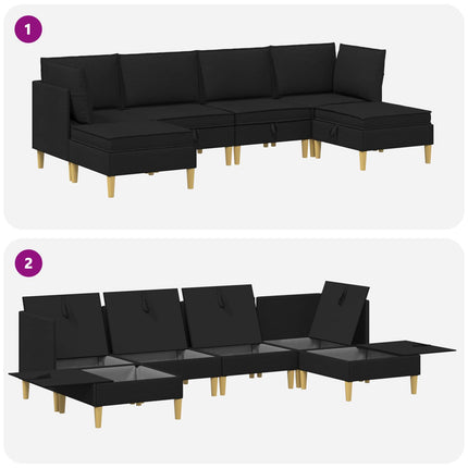 Modulsofa sæt med opbevaring 6 pcs Sort Stof