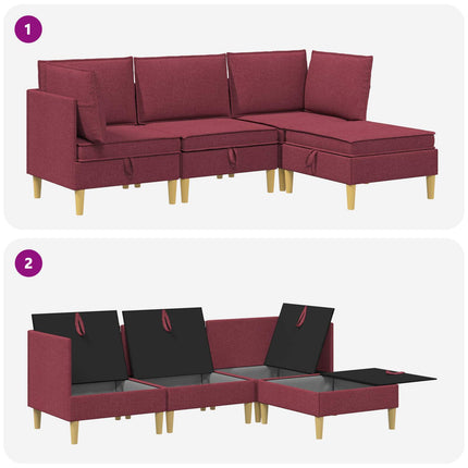 Modulsofa sæt med opbevaring 4 pcs Vinrød Stof
