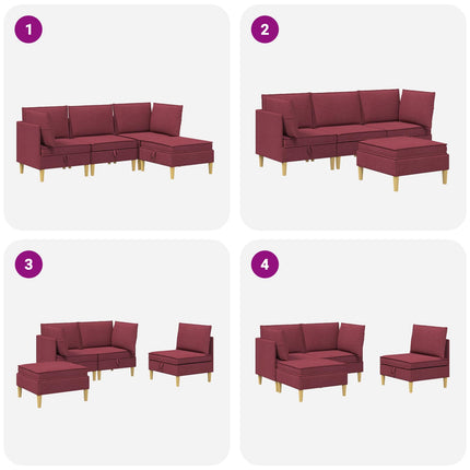 Modulsofa sæt med opbevaring 4 pcs Vinrød Stof