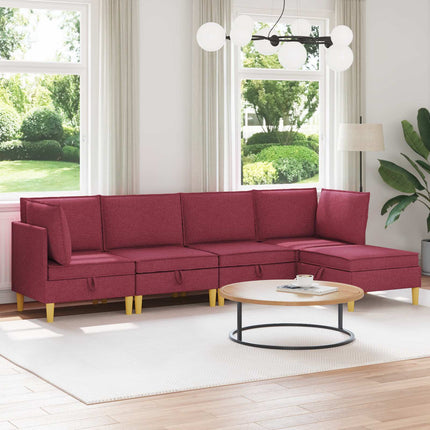 Modulsofa sæt med opbevaring 5 pcs Vinrød Stof