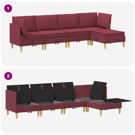 Modulsofa sæt med opbevaring 5 pcs Vinrød Stof