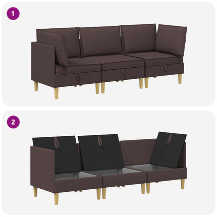 Modulsofa sæt med opbevaring 3 pcs Mørk Brun Stof