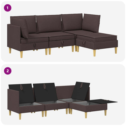Modulsofa sæt med opbevaring 4 pcs Mørk Brun Stof