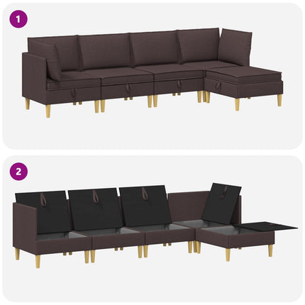 Modulsofa sæt med opbevaring 5 pcs Mørk Brun Stof