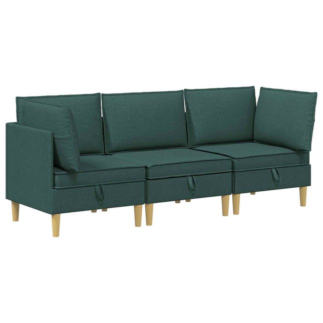 Modulsofa sæt med opbevaring 3 stk. Mørkegrøn Stof