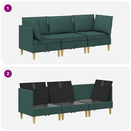 Modulsofa sæt med opbevaring 3 pcs Mørkegrøn Stof