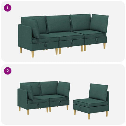 Modulsofa sæt med opbevaring 3 pcs Mørkegrøn Stof