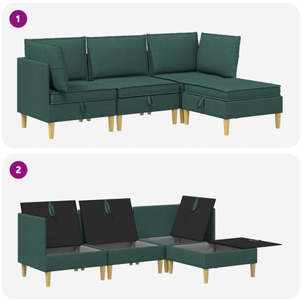 Modulsofa sæt med opbevaring 4 pcs Mørkegrøn Stof