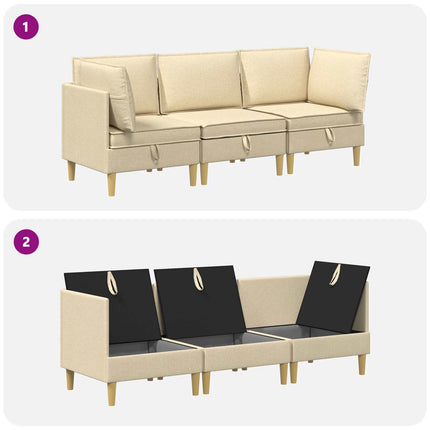Modulsofa sæt med opbevaring 3 pcs Cremefarvet Stof