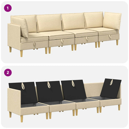 Modulsofa sæt med opbevaring 4 pcs Cremefarvet Stof