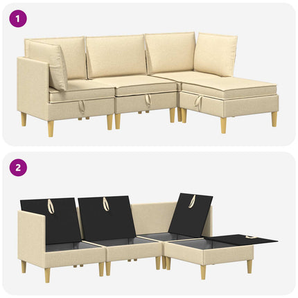 Modulsofa sæt med opbevaring 4 pcs Cremefarvet Stof