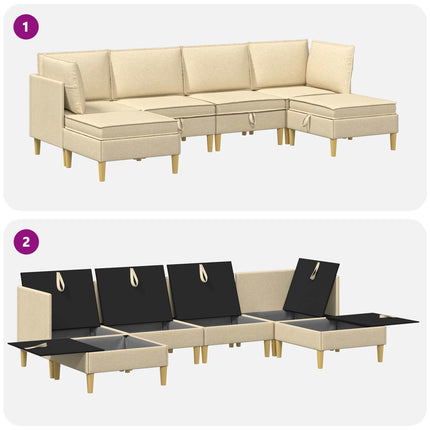 Modulsofa sæt med opbevaring 6 pcs Cremefarvet Stof