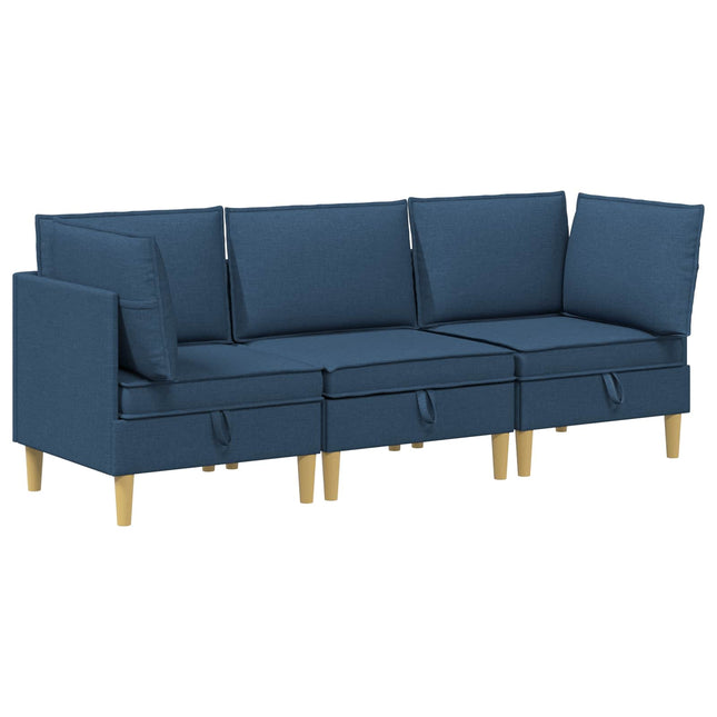 Modulsofa sæt med opbevaring 3 stk. Blå Stof
