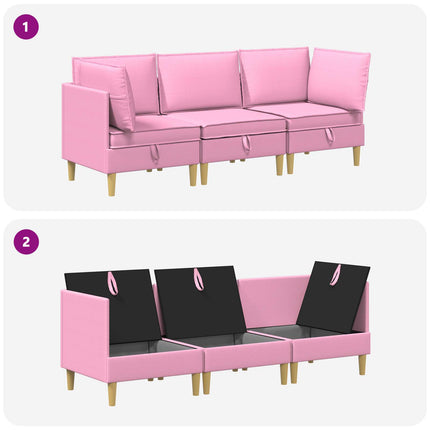 Modulsofa sæt med opbevaring 3 pcs Lyserød Stof