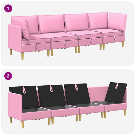 Modulsofa sæt med opbevaring 4 pcs Lyserød Stof