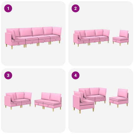 Modulsofa sæt med opbevaring 4 pcs Lyserød Stof
