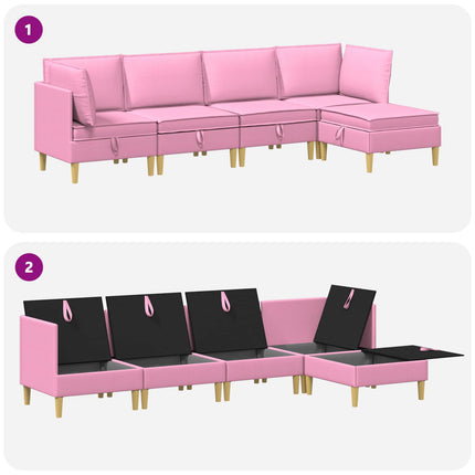 Modulsofa sæt med opbevaring 5 pcs Lyserød Stof