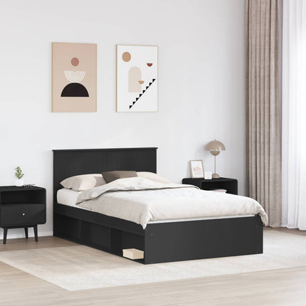 Sengestel med hovedgærde Sort 120 x 190 cm Massiv fyrretræ