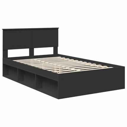 Sengestel med hovedgærde Sort 120 x 190 cm Massiv fyrretræ