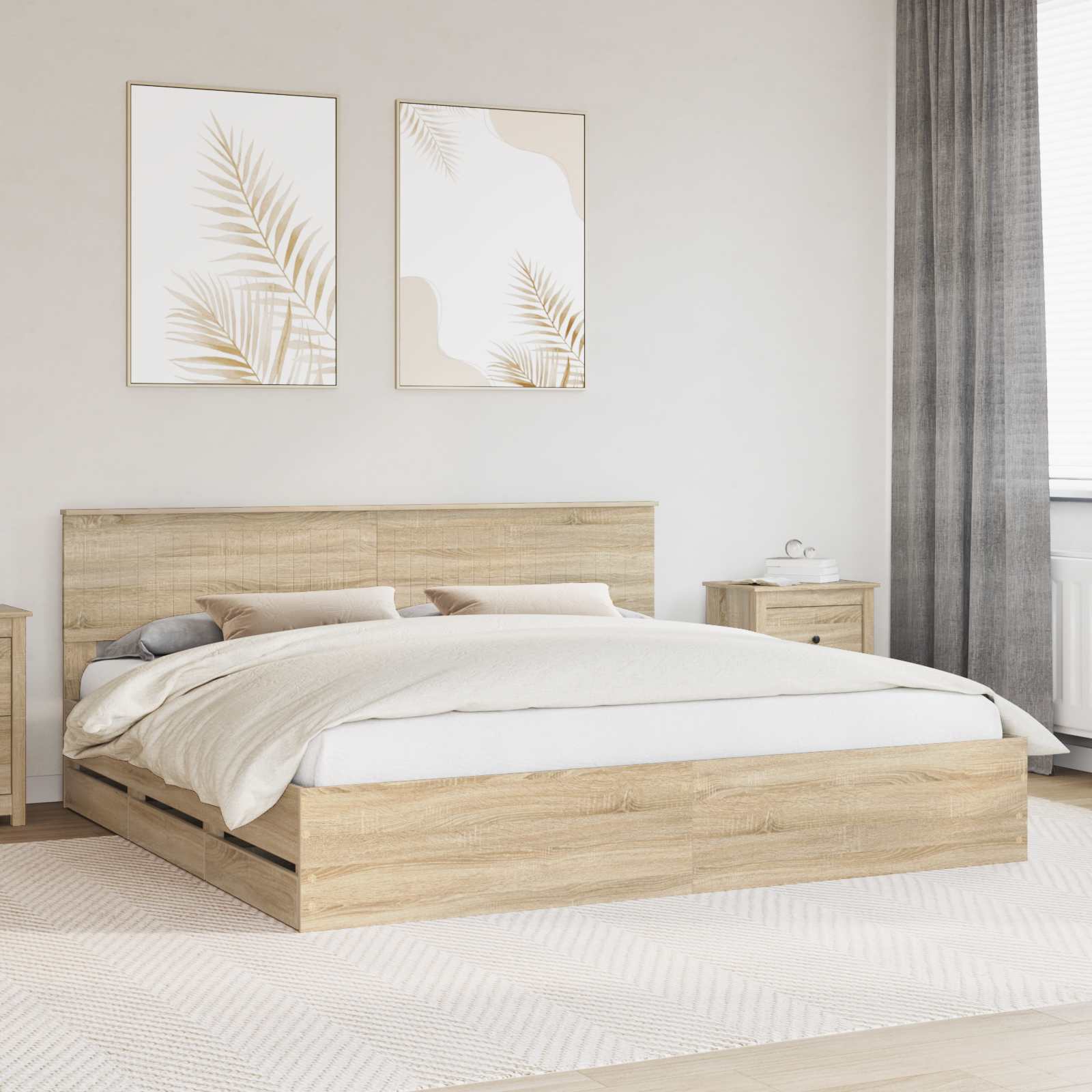 Sengestel med skuffe Sonoma eg 200 x 200 cm Ingeniørtræ