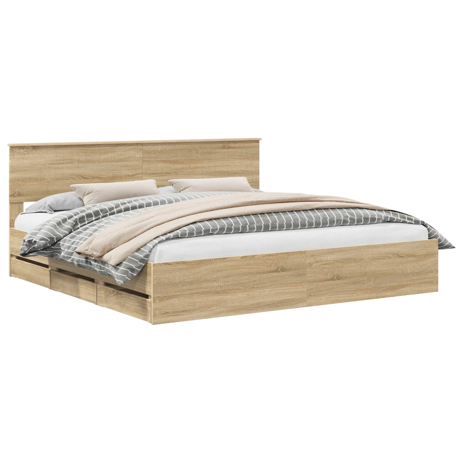 Sengestel med skuffe Sonoma eg 200 x 200 cm Ingeniørtræ