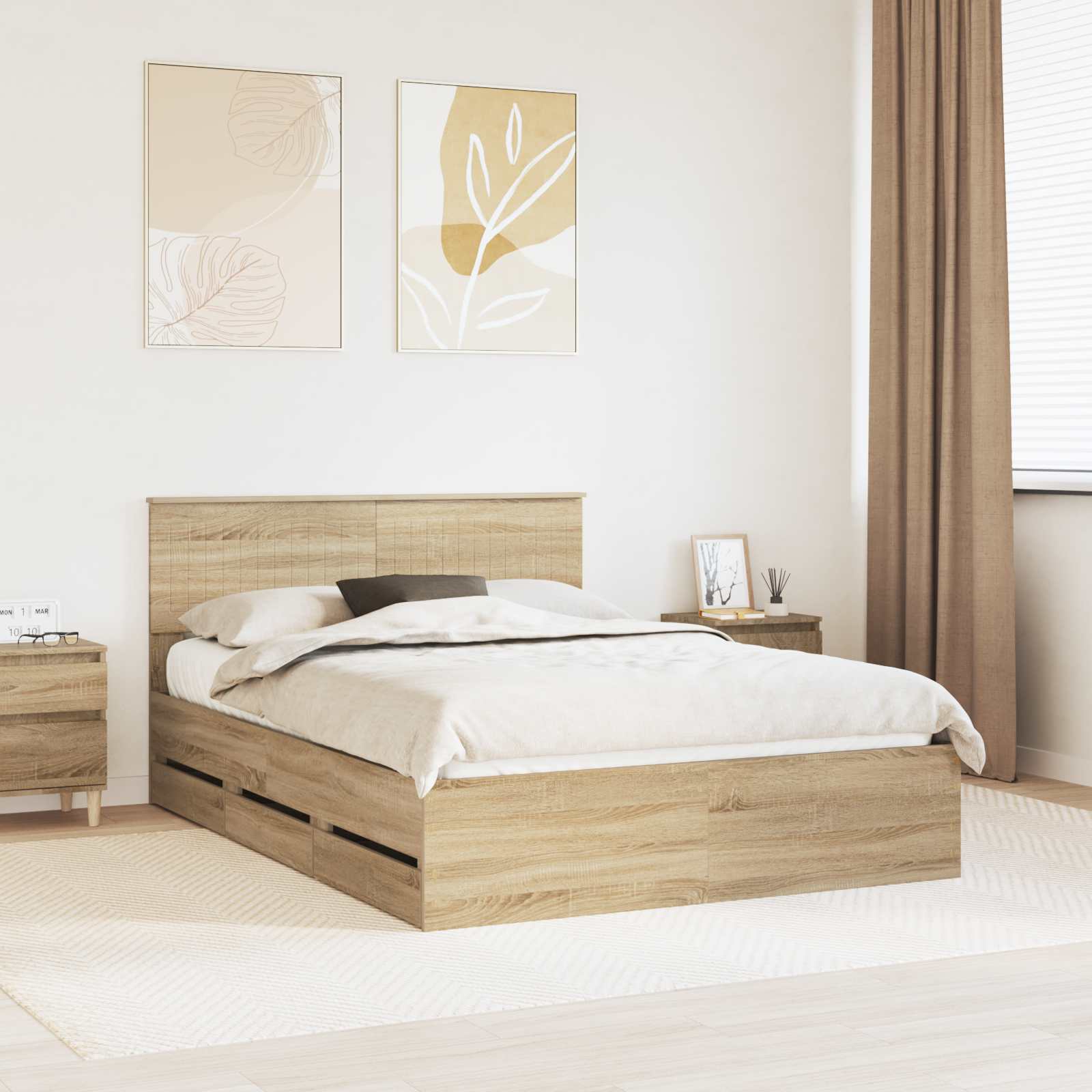 Sengestel med skuffe Sonoma eg 140 x 200 cm Ingeniørtræ