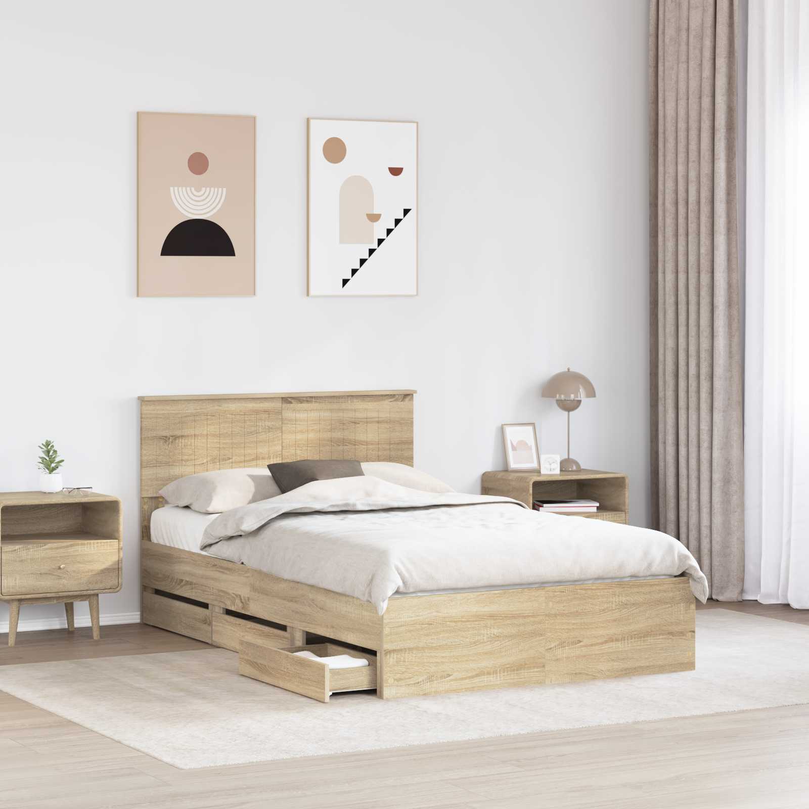 Sengestel med skuffe Sonoma eg 120 x 200 cm Ingeniørtræ